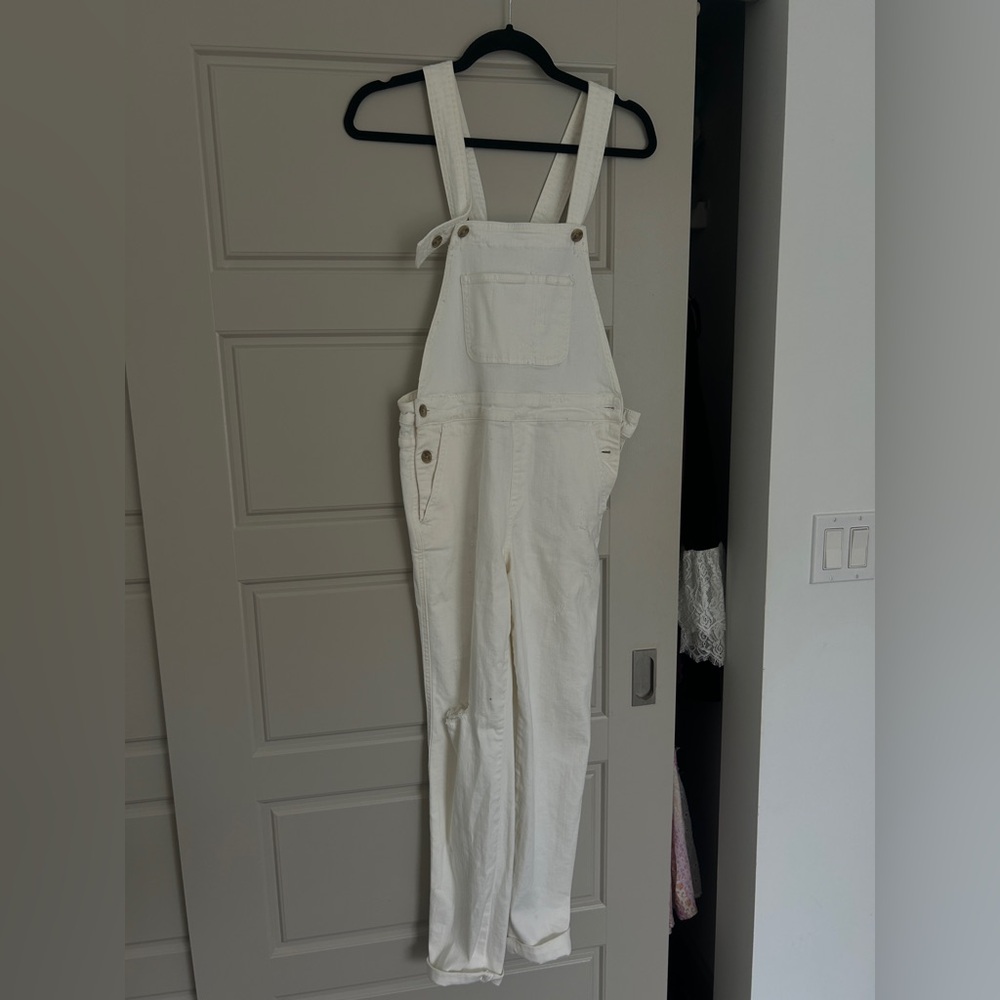 Anthropologie white denim overalls